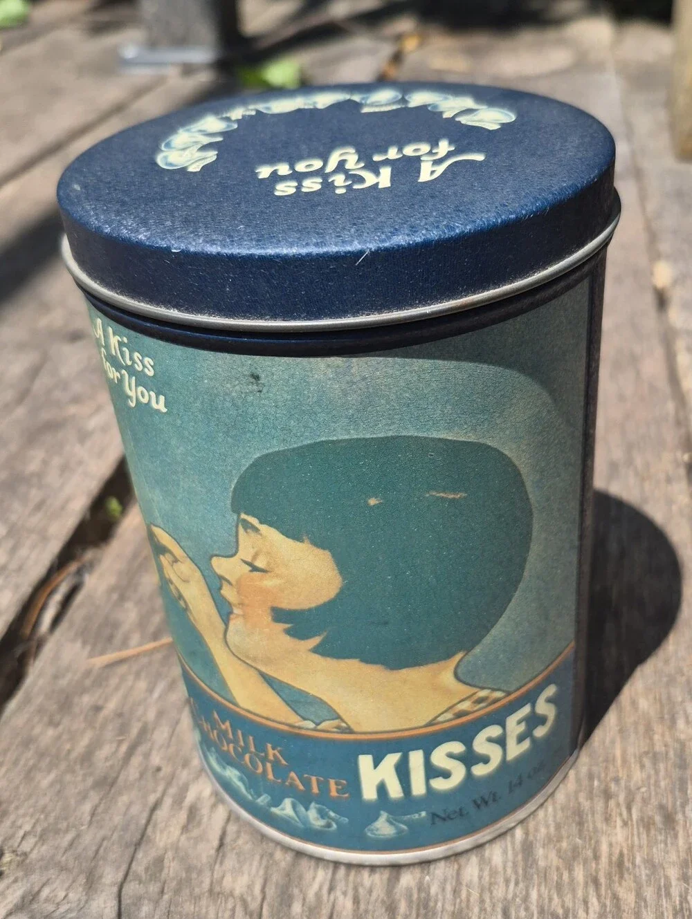 Vintage Hershey's Kisses Milk Chocolate Tin Can Canister 1980 Container Candy